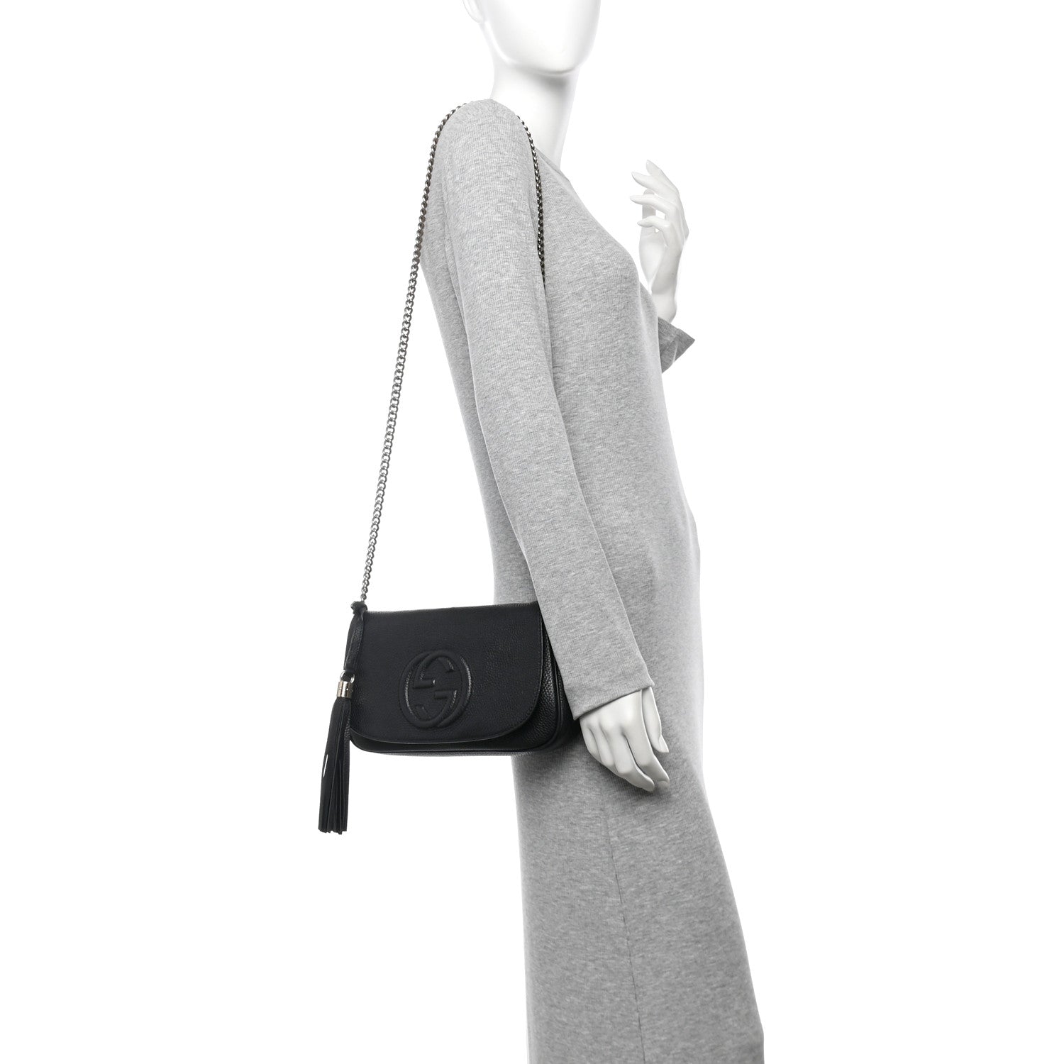 Pebbled Calfskin Medium Soho Flap Crossbody Black