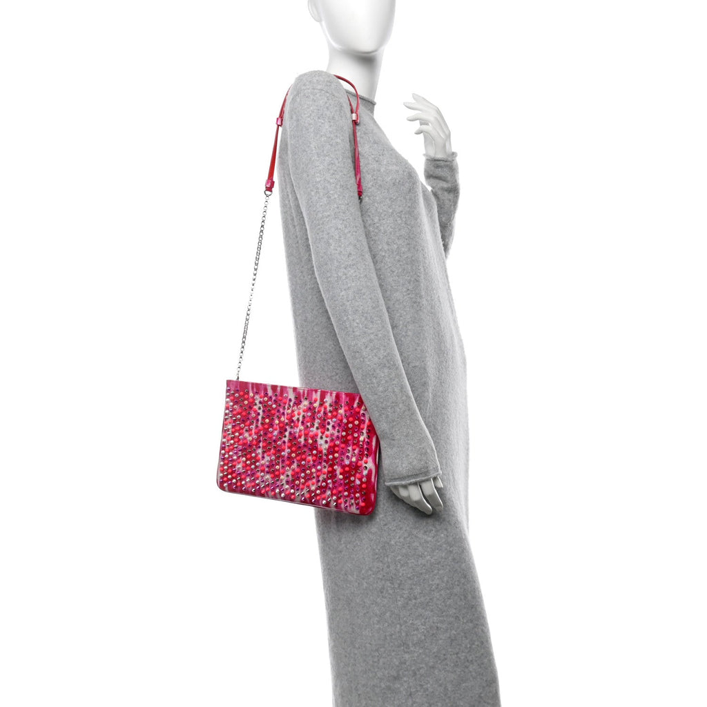 Patent Glittart Studded Loubiposh Chain Shocking Pink