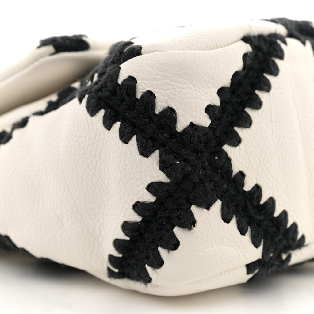 Calfskin Crochet Medium Chanel 19 Flap White Black