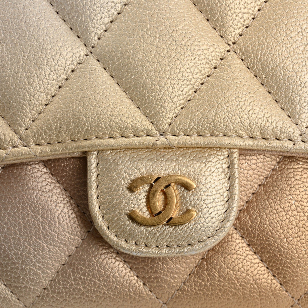 Metallic Goatskin Quilted Phone Holder Wallet on Removable Chain  Gold