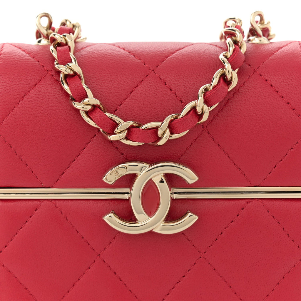 Lambskin Quilted Small Box With Chain Red
