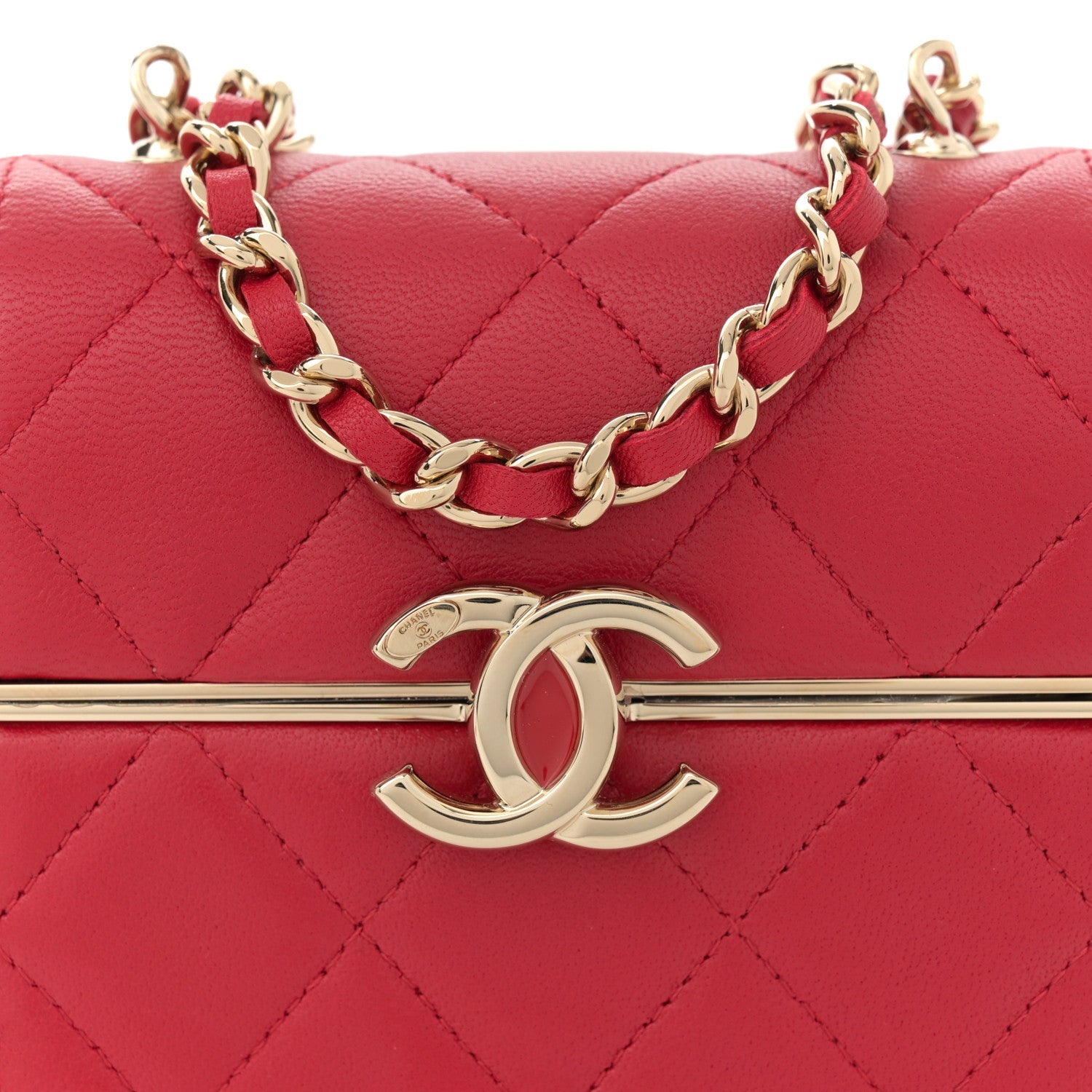 Lambskin Quilted Small Box With Chain Red