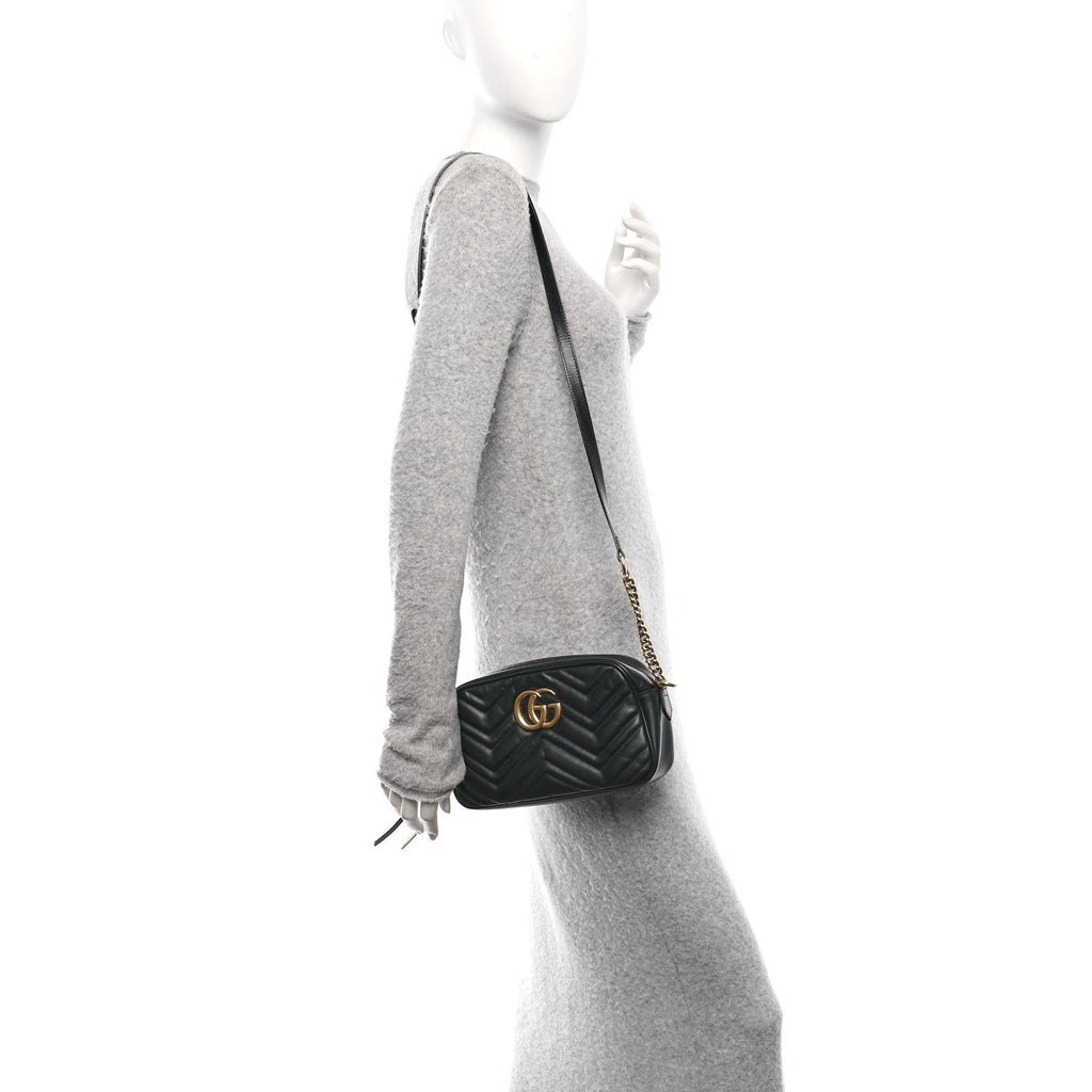 Calfskin Matelasse Small GG Marmont Chain Shoulder Bag Black
