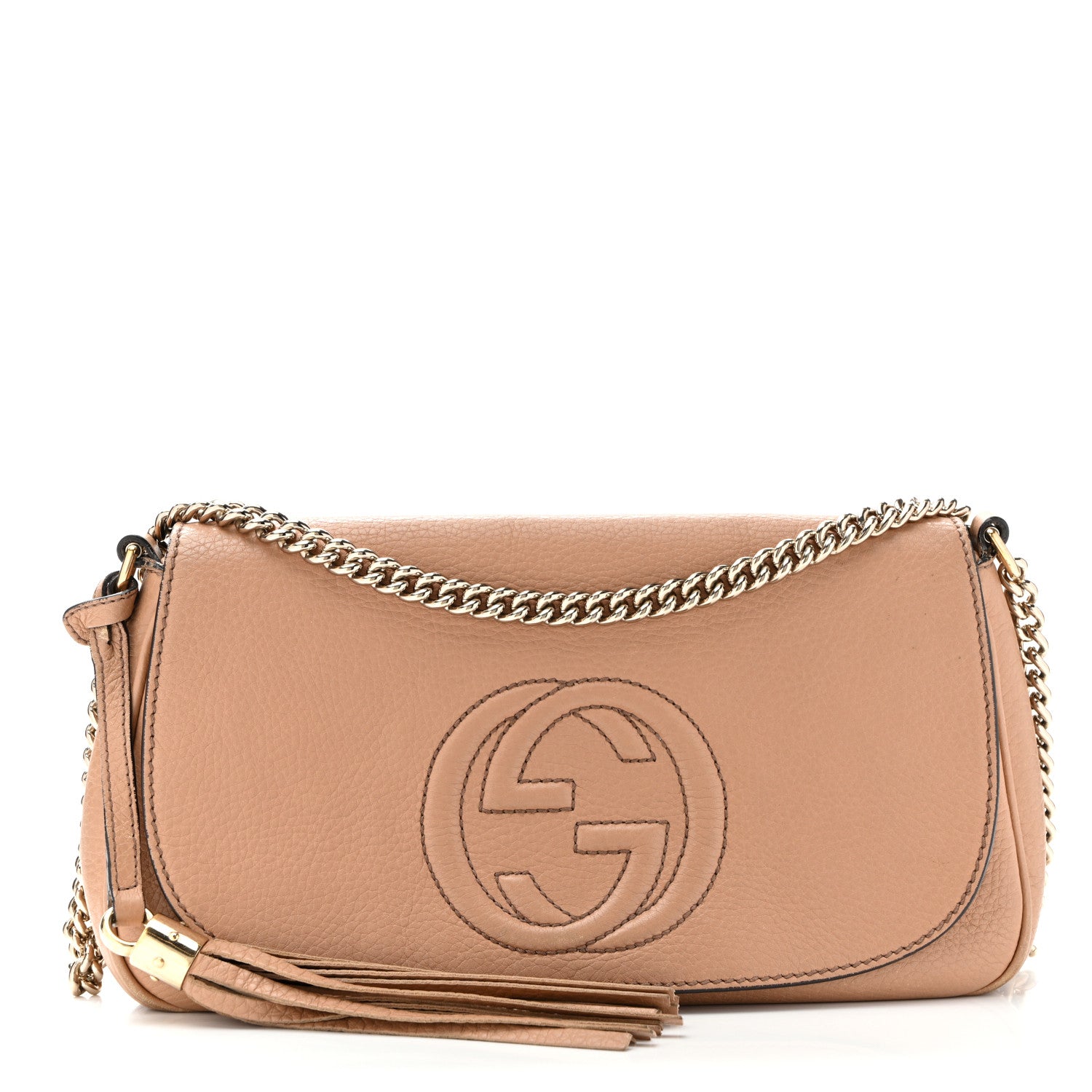 Pebbled Calfskin Medium Soho Flap Crossbody Camelia
