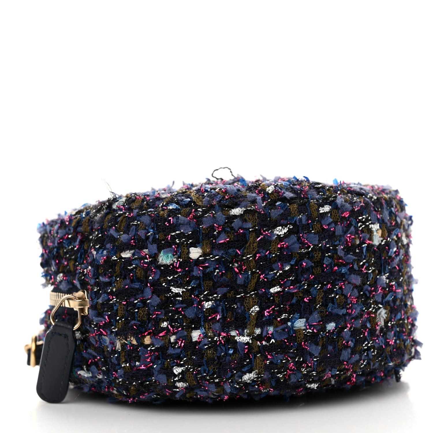 Tweed Quilted Round Clutch With Chain Multicolor