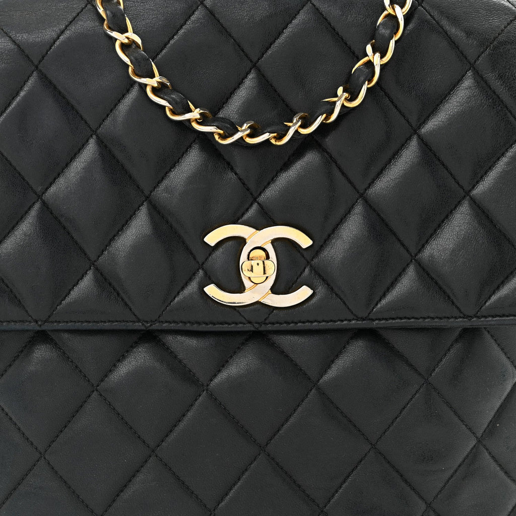 Lambskin Quilted Mini Flap Shoulder Bag Black