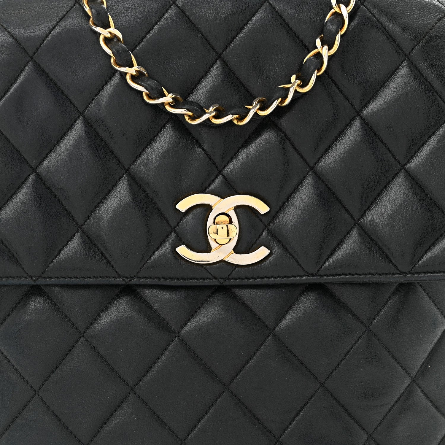 Lambskin Quilted Mini Flap Shoulder Bag Black
