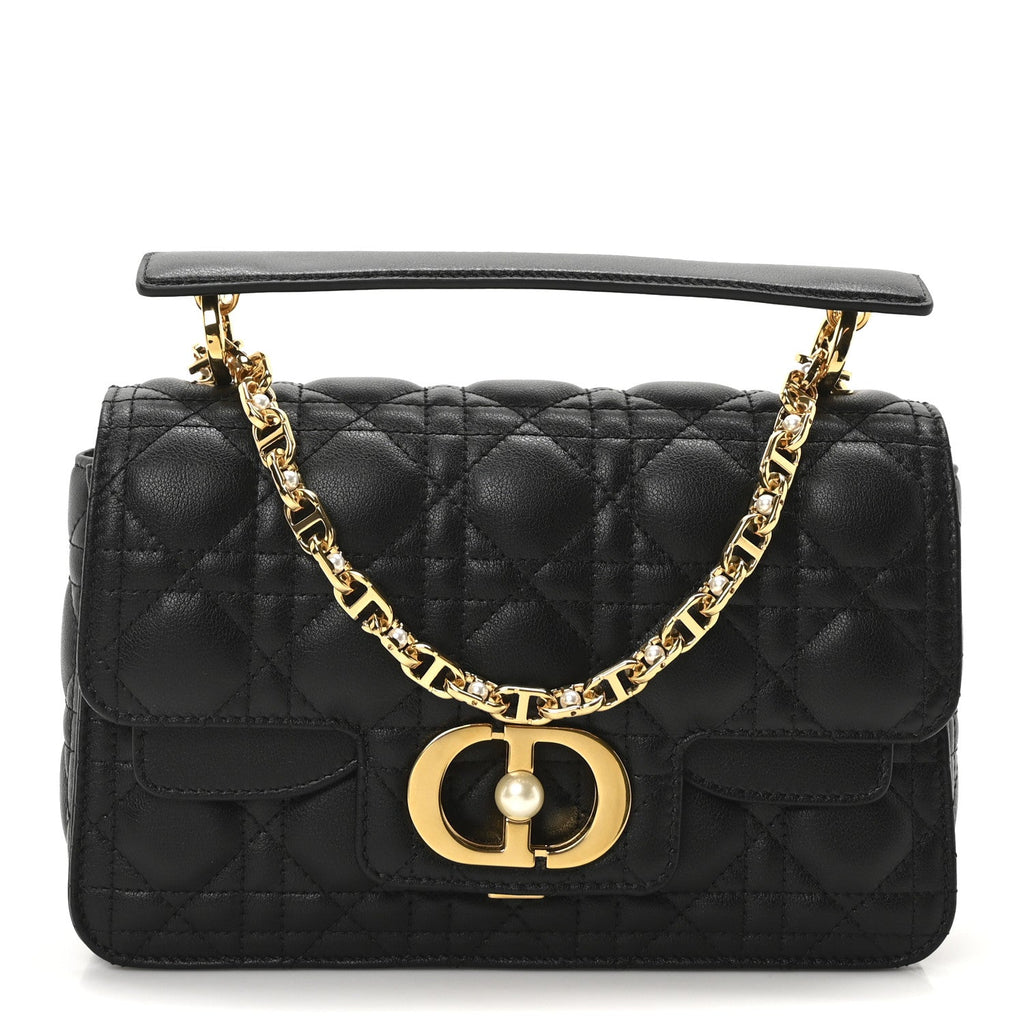 Calfskin Cannage Small Dior Jolie Top Handle Black