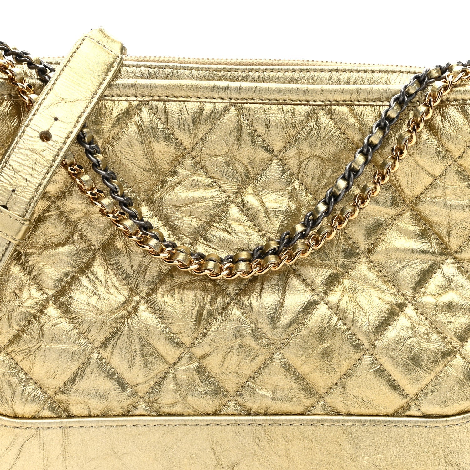 Metallic Aged Calfskin Quilted Medium Gabrielle Gold
