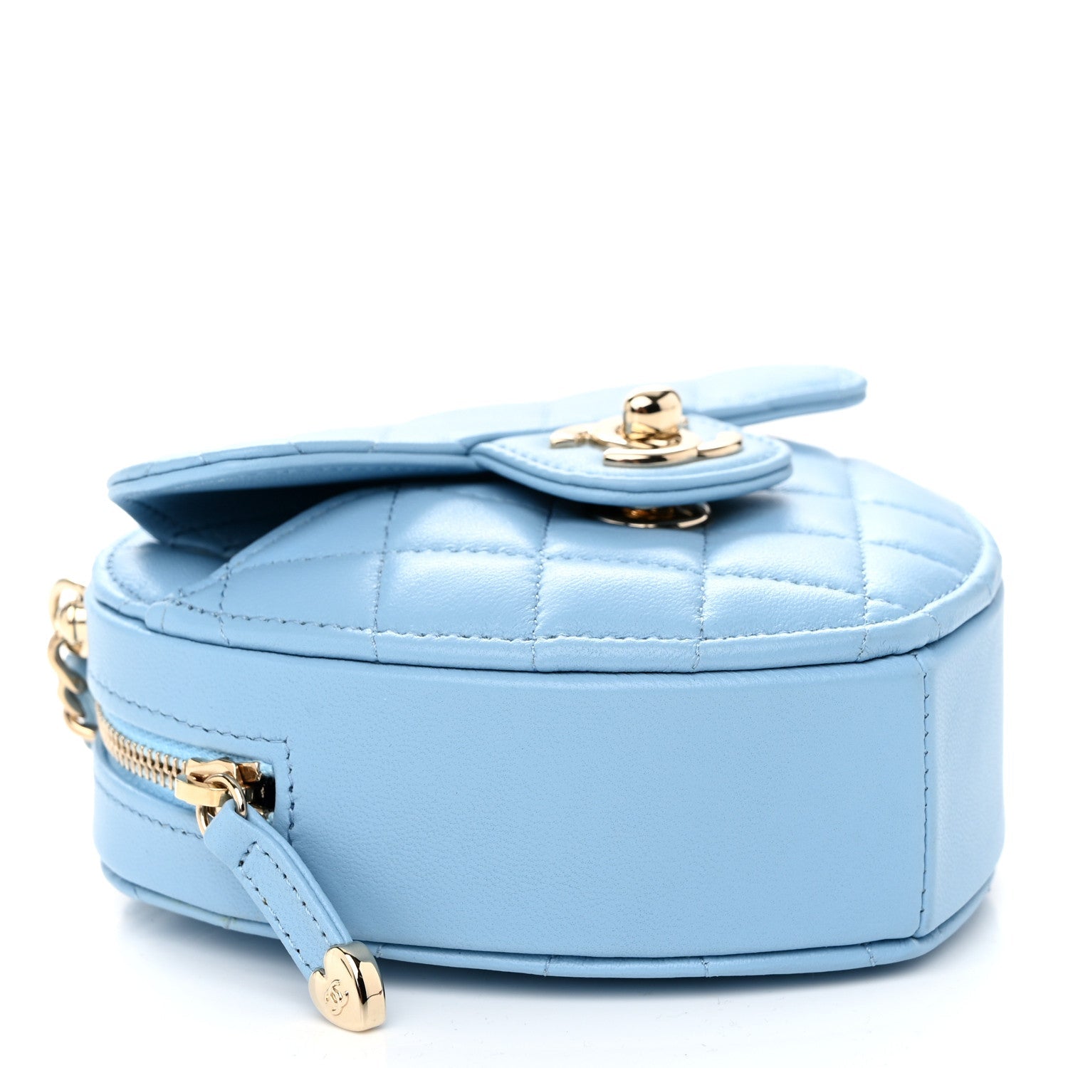 Lambskin Quilted CC In Love Heart Clutch With Chain Light Blue
