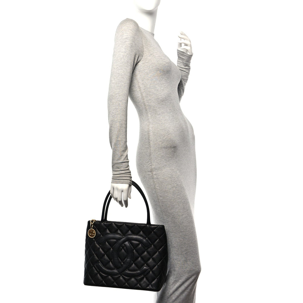 Caviar Quilted Medallion Tote Black