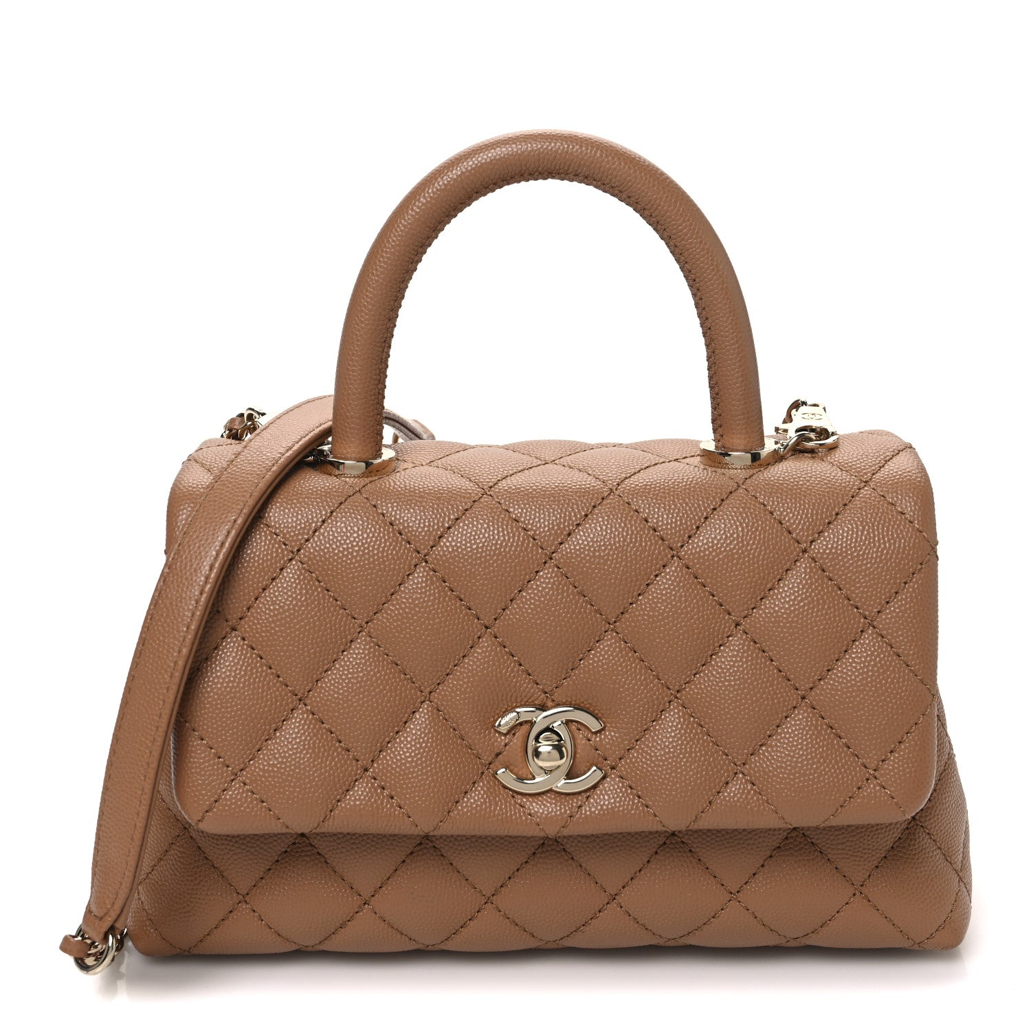 Caviar Quilted Mini Coco Handle Flap Beige