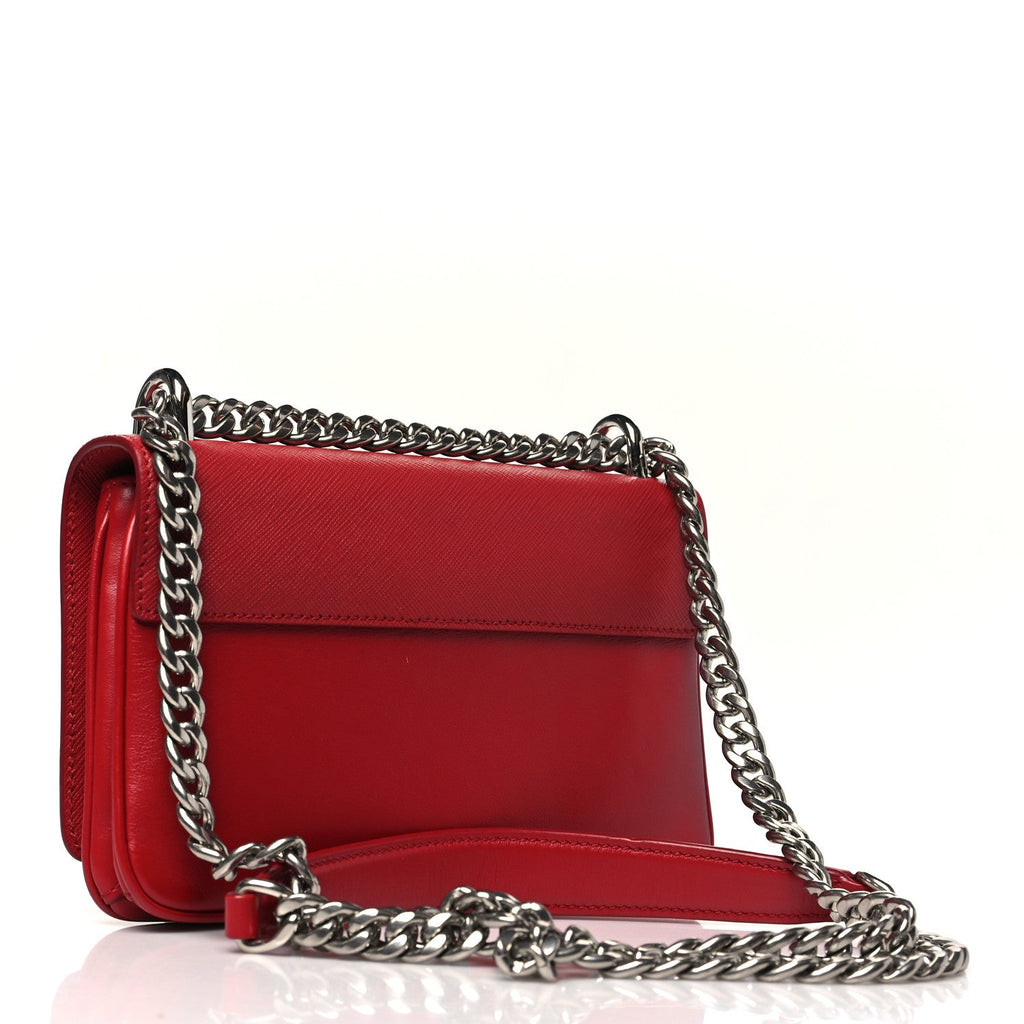 Saffiano Nappa Chain Shoulder Bag Rosso
