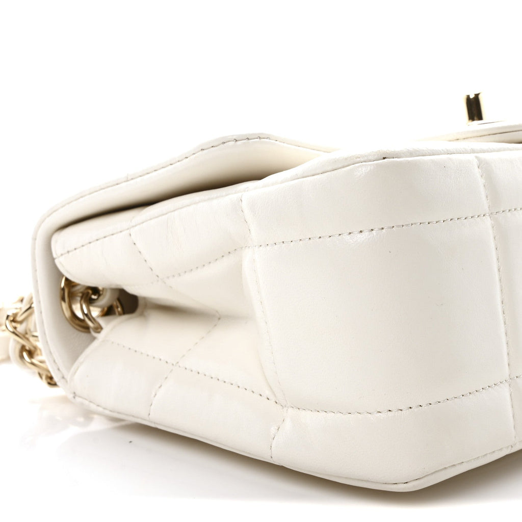 Lambskin Resin Crystal Square Quilted Monacoco Mini Square Flap White