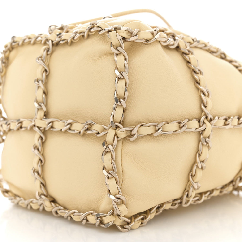 Lambskin Bucket Chain Drawstring Bag Yellow