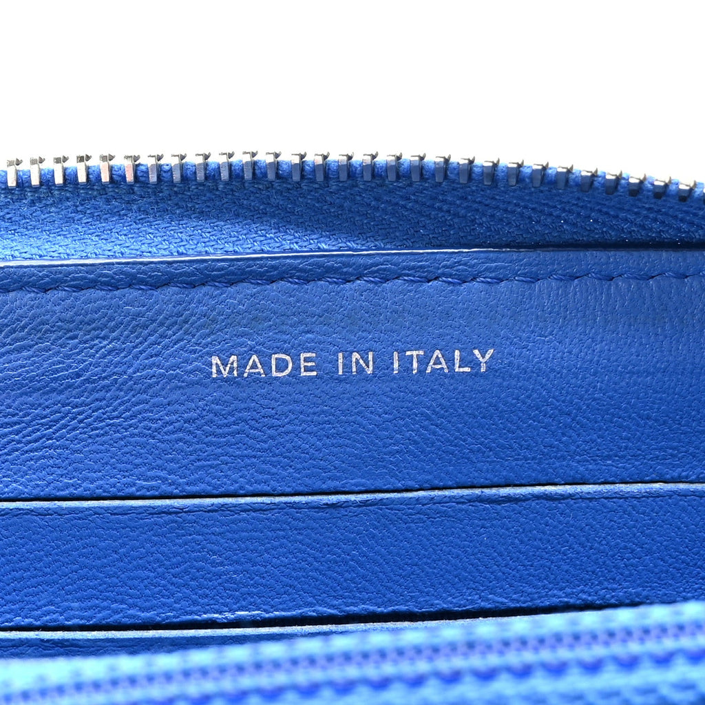 Lambskin Quilted CC Crossing Small Zip Around Wallet Blue