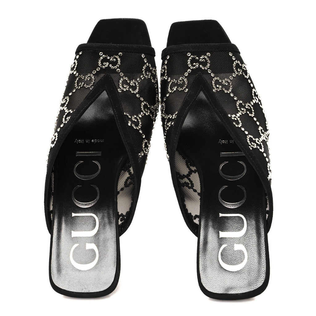 Tela Retino Kid Scamosciato Crystal GG Monogram Square G 95mm Slide Sandals 35  Black