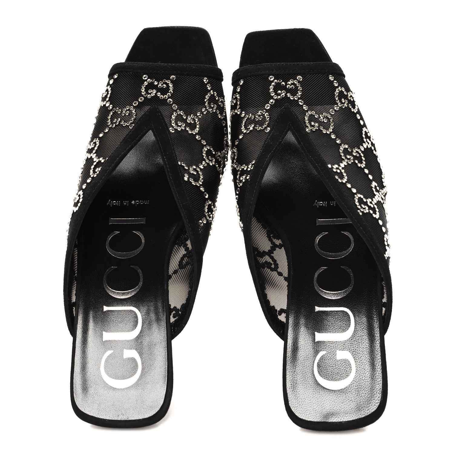 Tela Retino Kid Scamosciato Crystal GG Monogram Square G 95mm Slide Sandals 35  Black