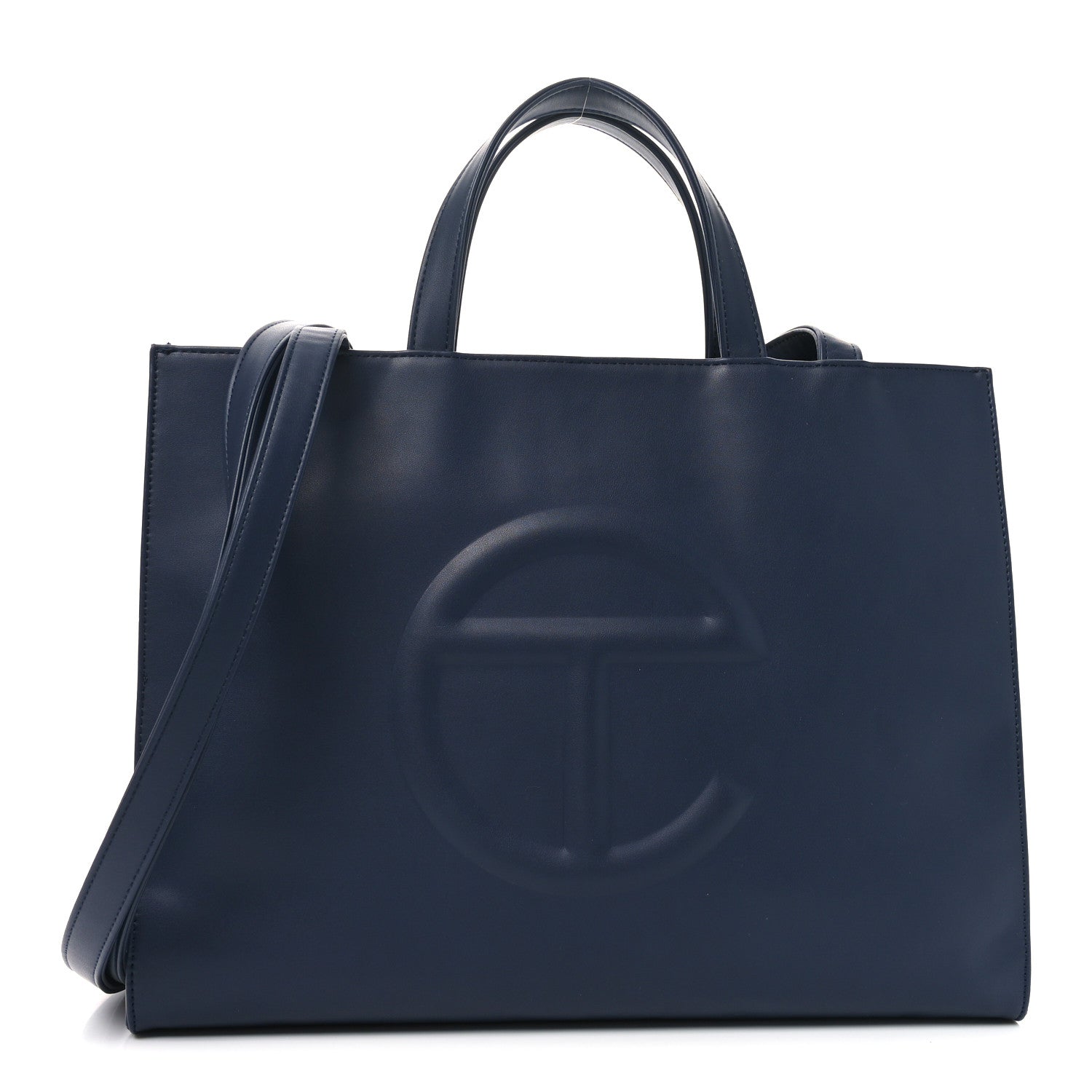 Vegan Leather Medium Shopping Bag Navy