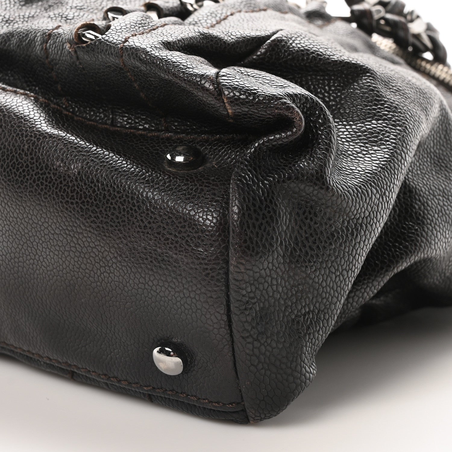 Glazed Caviar Modern Chain Tote Brown