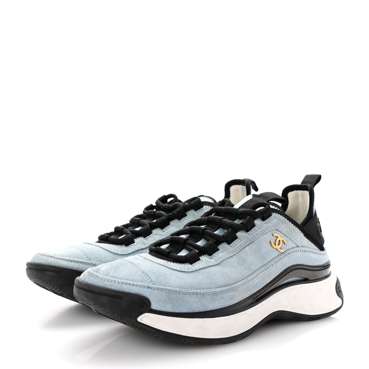 Suede Calfskin Nylon Grosgrain CC Sneakers 38.5 Light Blue