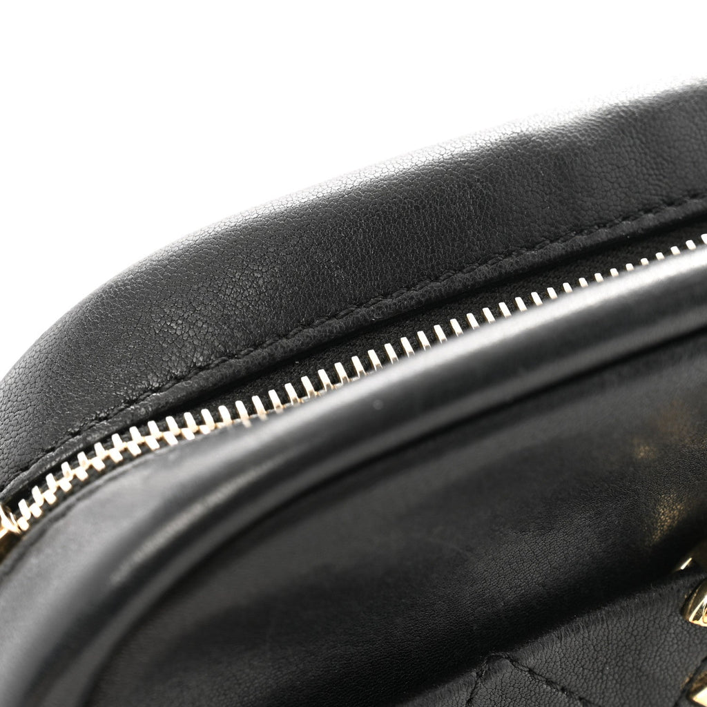 Goatskin Quilted Small Casual Trip Camera Case Black