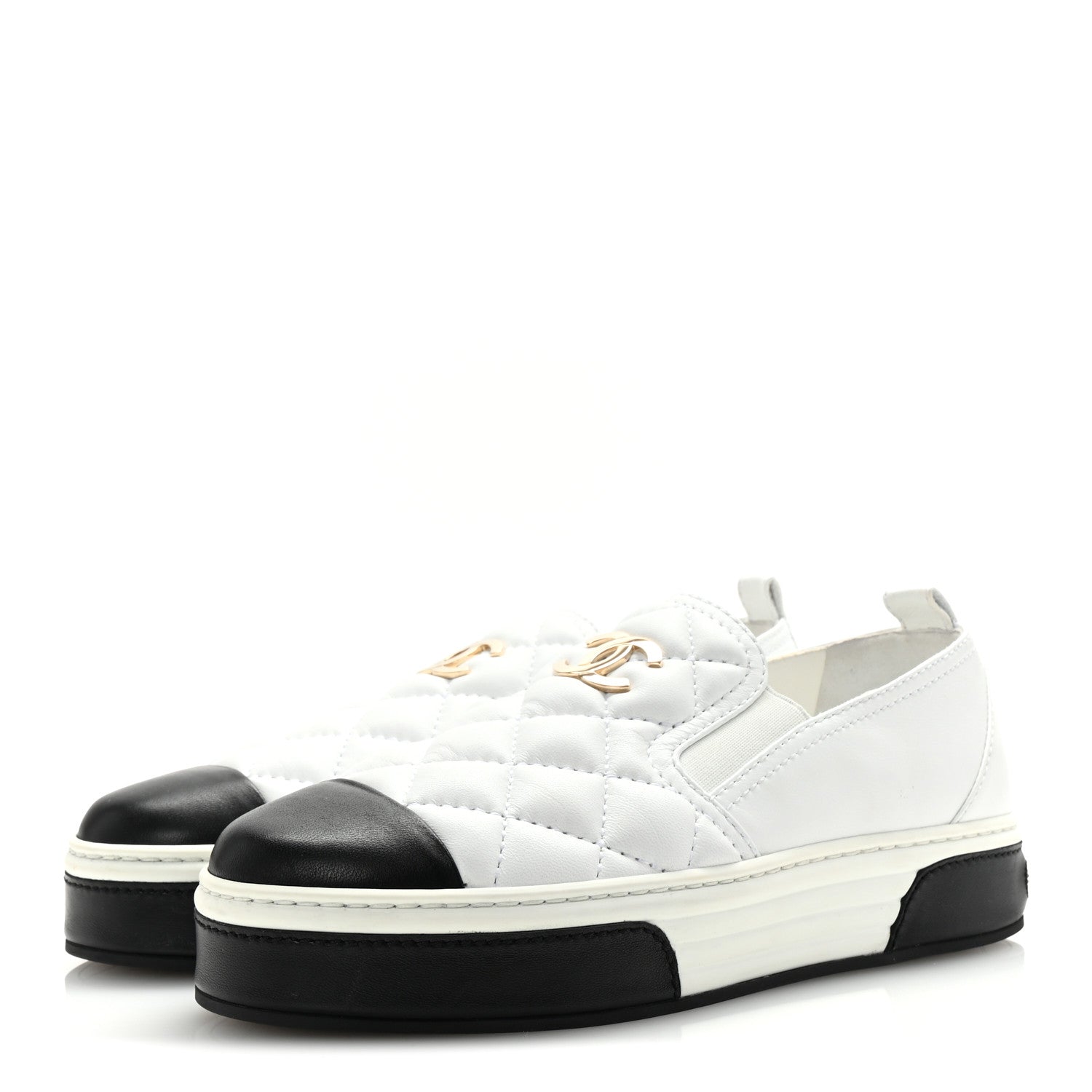 Lambskin Quilted Womens CC Stroll Sneakers 38 White