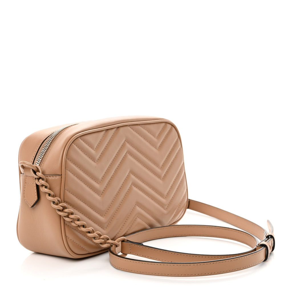 Calfskin Matelasse Monochrome Small GG Marmont Chain Shoulder Bag Camelia