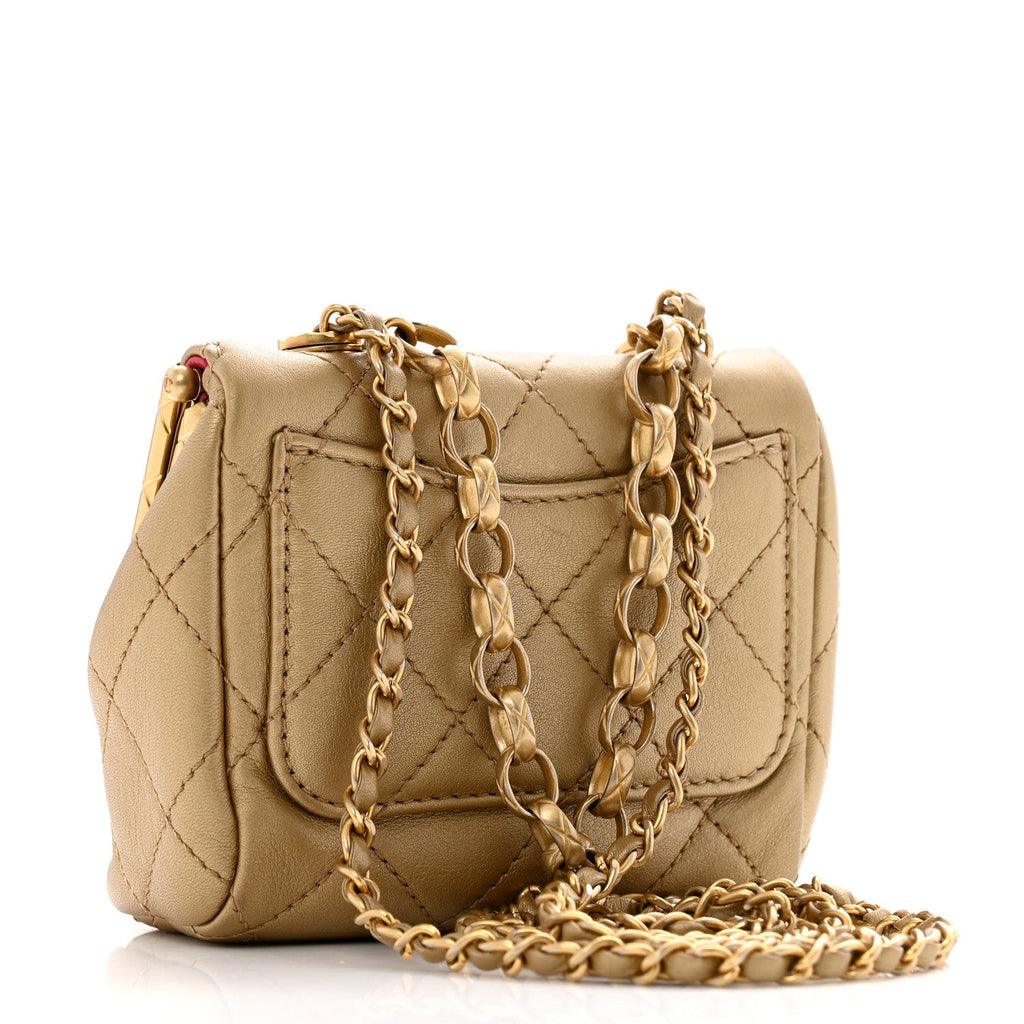 Metallic Lambskin Quilted Micro My Crush Bag Gold