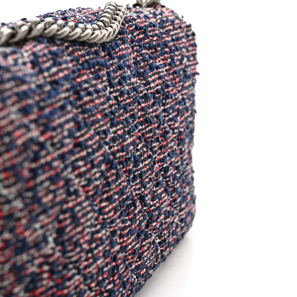 Tweed Quilted Medium Single Flap Blue Multicolor