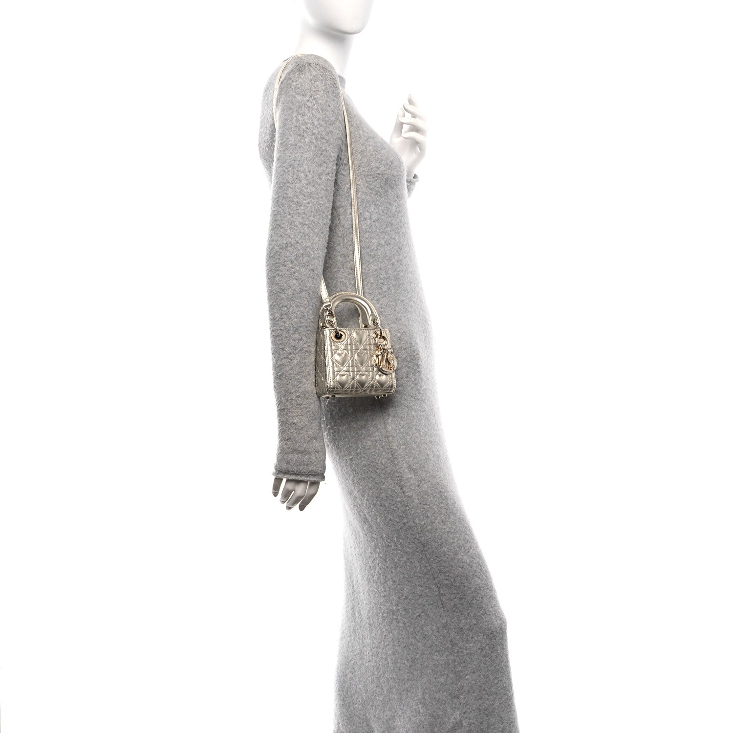 Metallic Lambskin Cannage Micro DiorAmour Lady Dior Gold