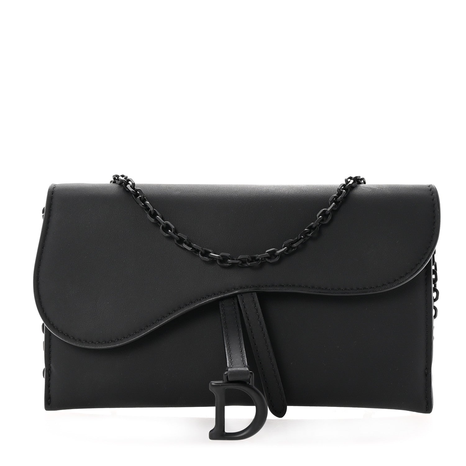 Ultra Matte Calfskin Saddle Chain Wallet Pouch Black