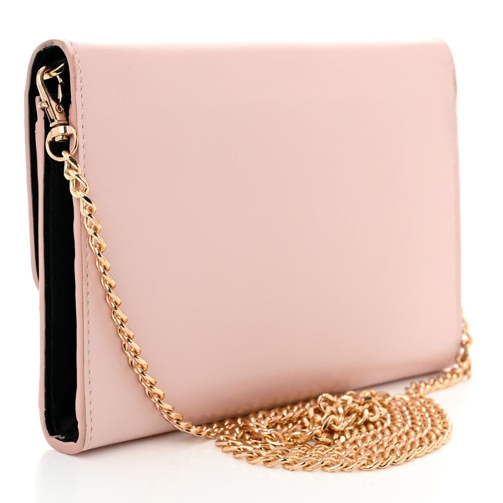Vitello Embroidered Amore Wallet On Chain Light Pink