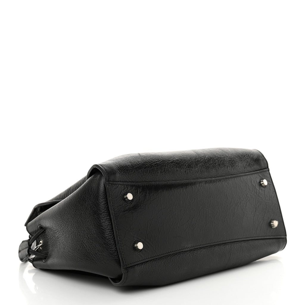 High Shine Calfskin Iris Tote Black