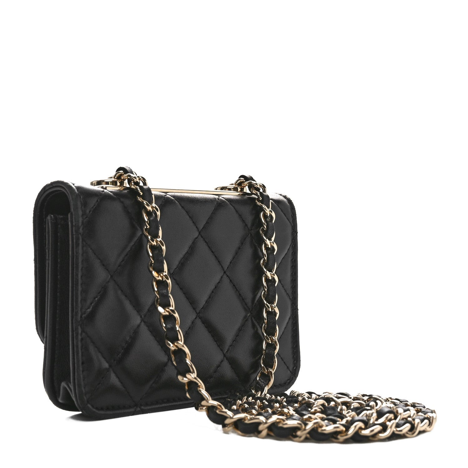 Lambskin Quilted Trendy CC  Holder On Chain Black
