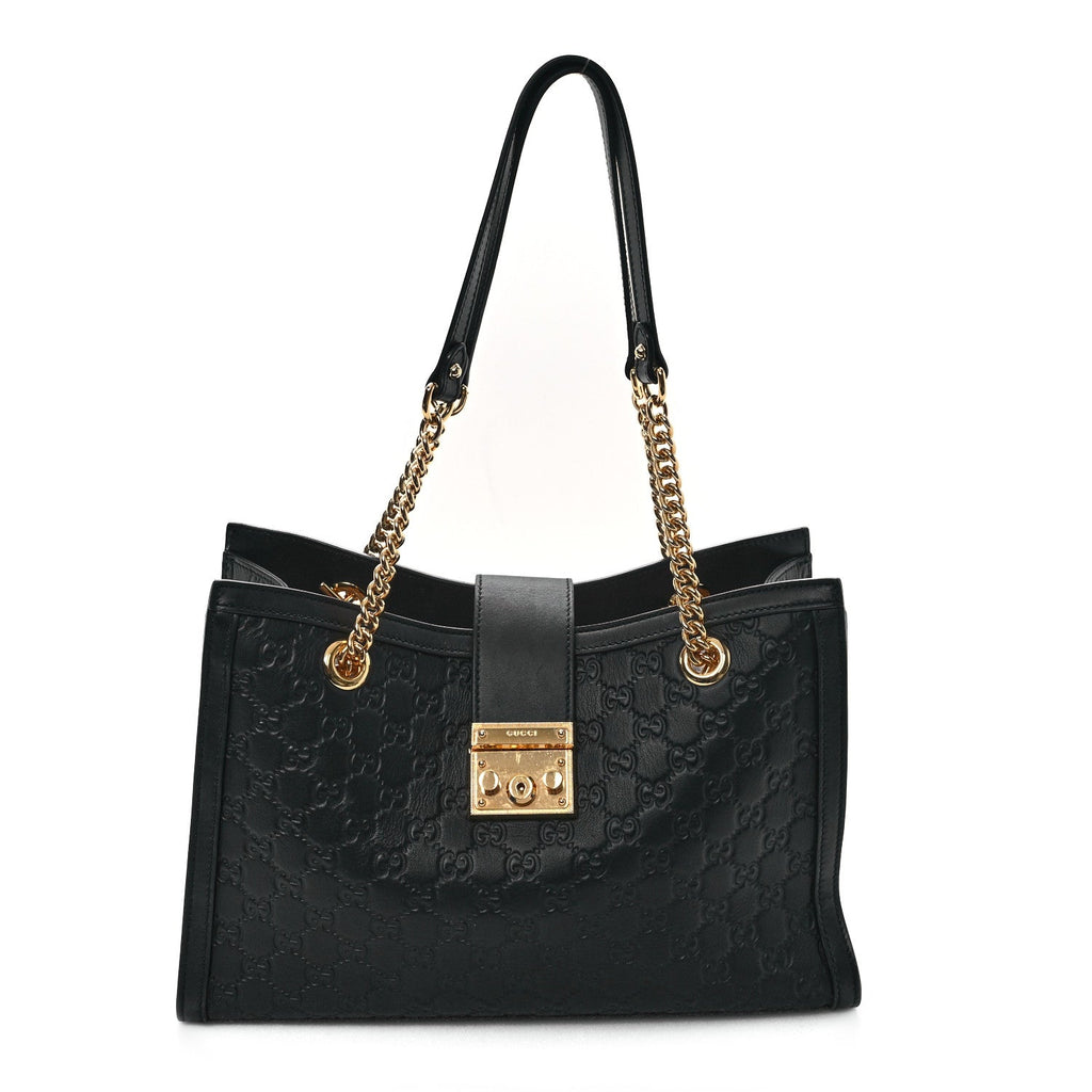 Guccissima Medium Padlock Tote Black
