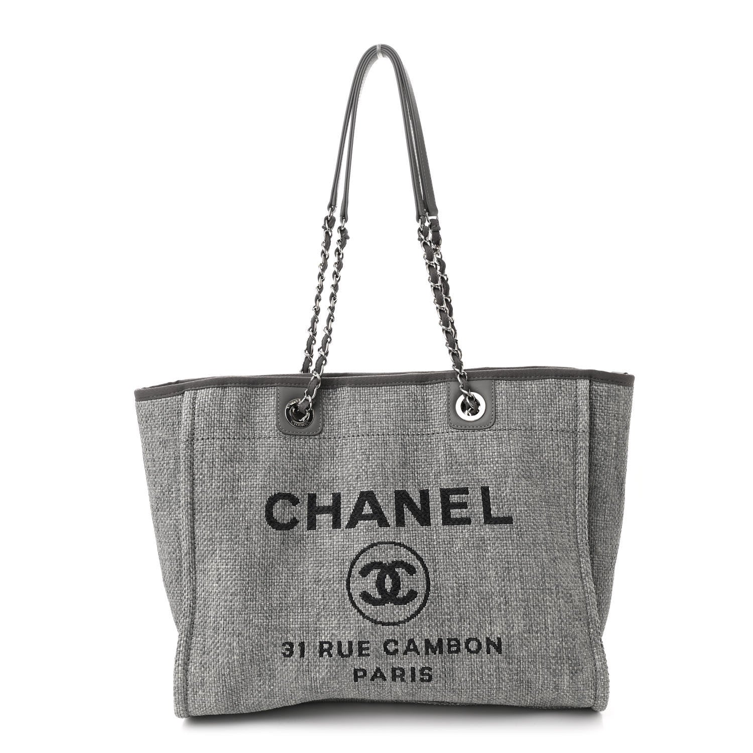 Woven Straw Raffia Small Deauville Tote Charcoal