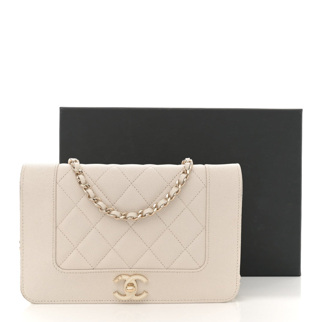 Caviar Quilted Vintage Mademoiselle Wallet On Chain WOC White