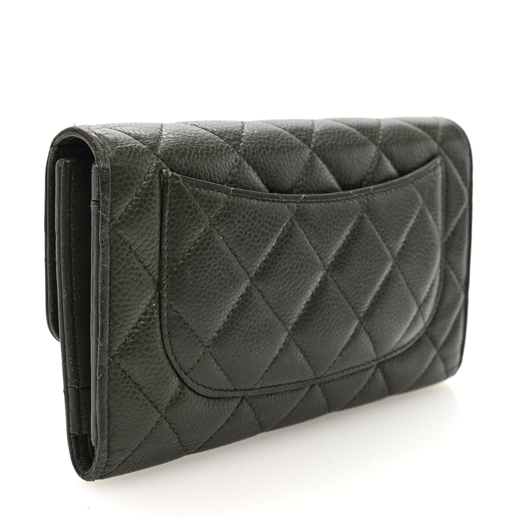 Caviar Quilted Large Flap Wallet Dark Green