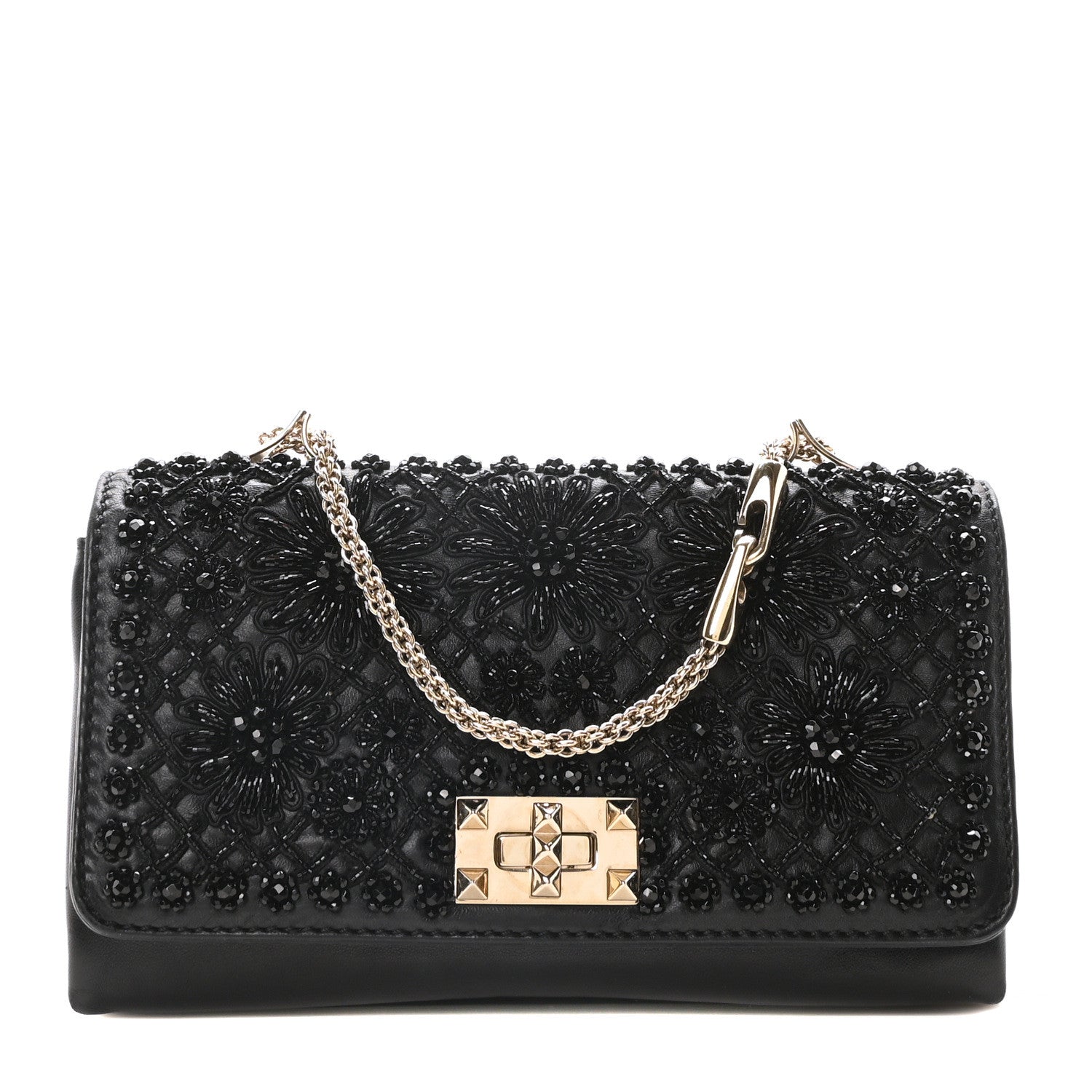 Lambskin Beaded Embroidery Medium Girello Flap Black