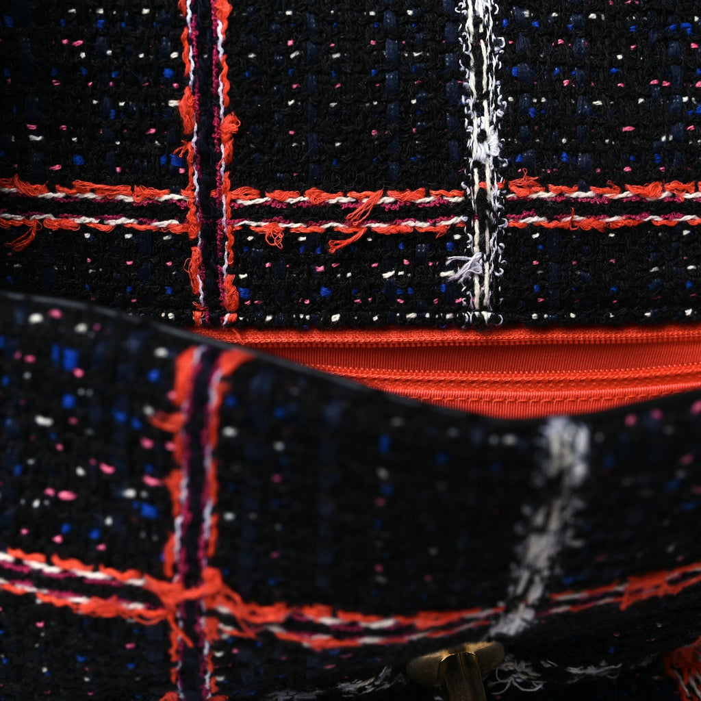 Tweed Quilted Large Chanel 19 Flap Black Orange Blue