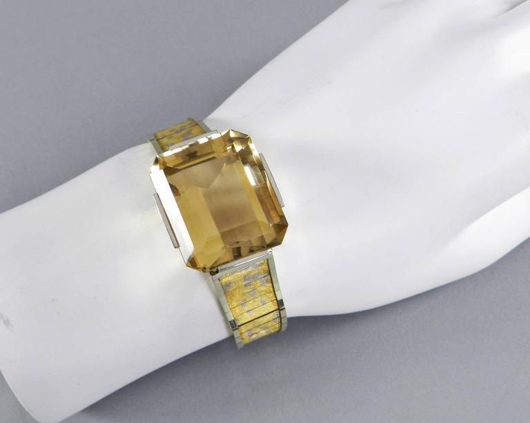 Vintage 1970's Retro Style Eszeha Smoky Citrine Gold Bracelet and Ring Set