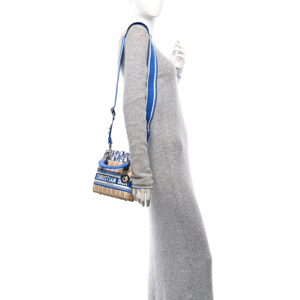 Wicker Oblique Mini Lady Dior Bag Florescent Blue