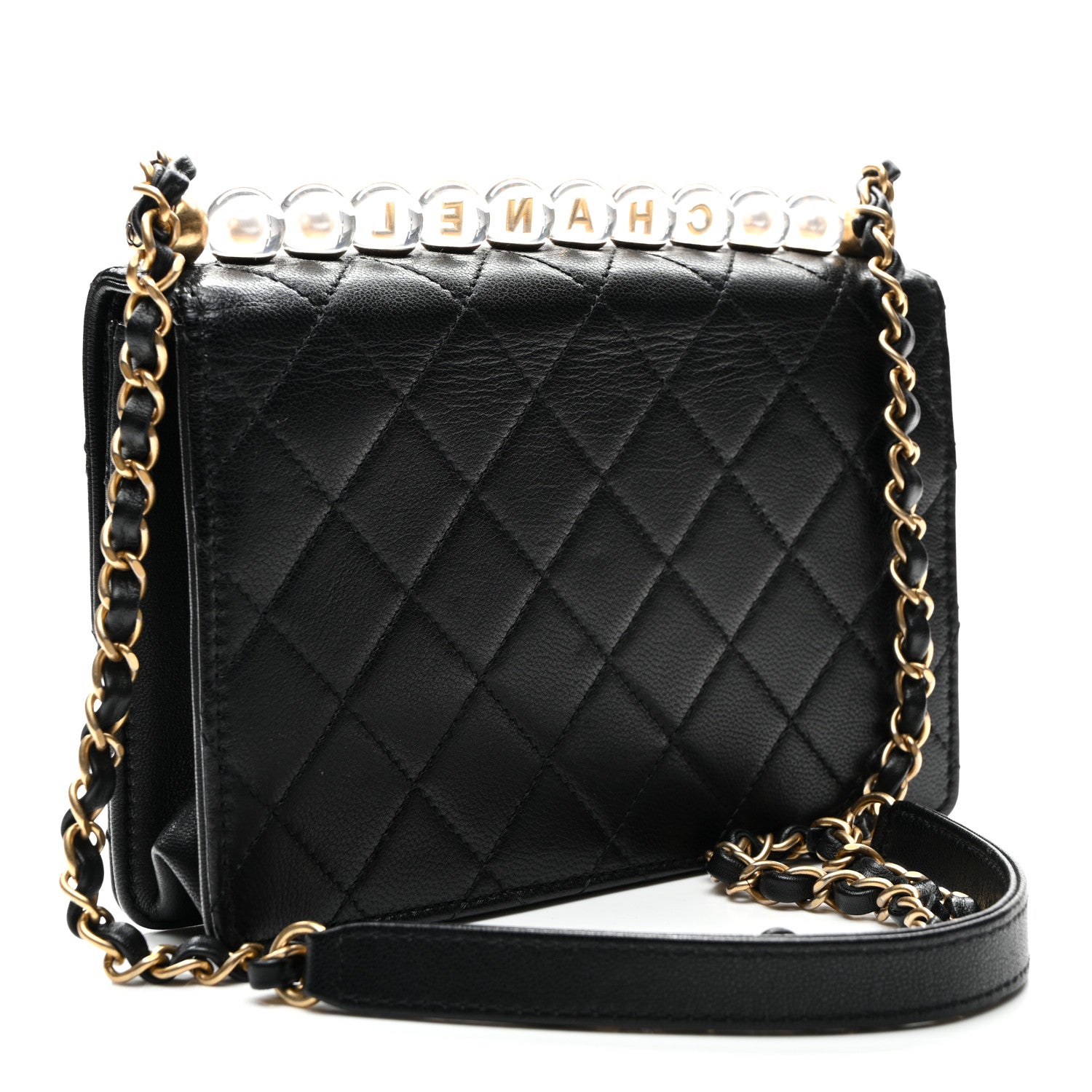 Lambskin Quilted Small Chic Pearls Flap Black