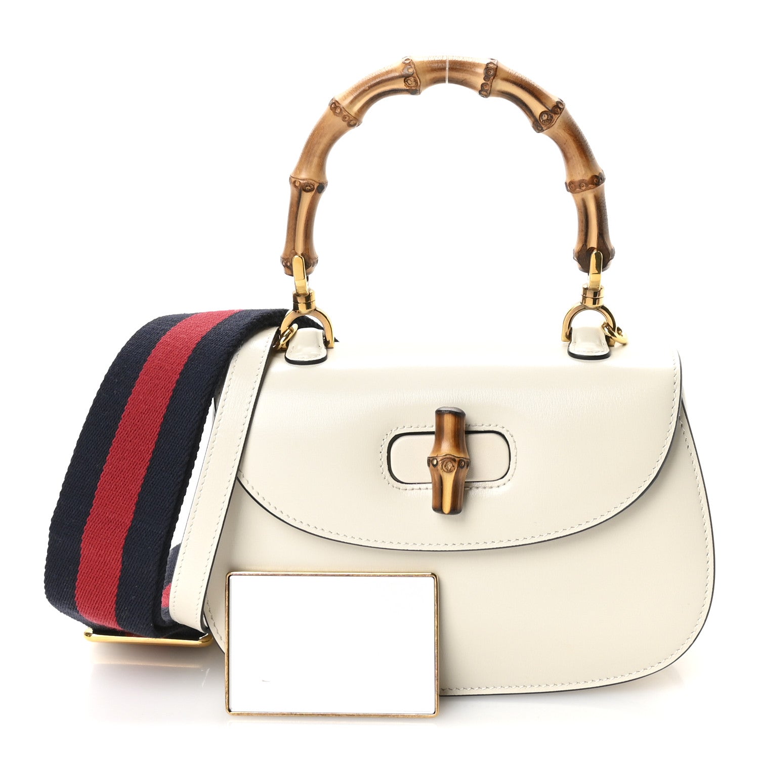 Boarded Dyana Lux Calfskin Web Small Bamboo 1947 Top Handle Bag Mystic White