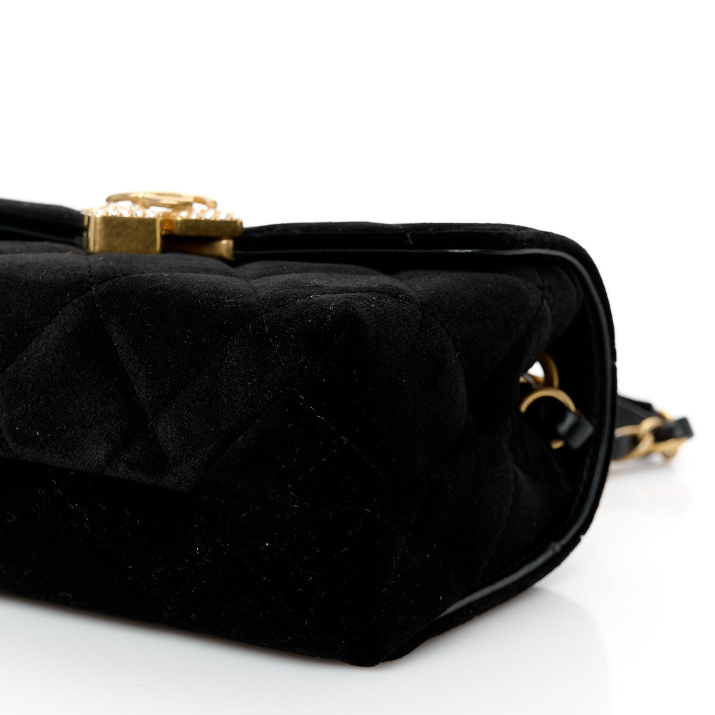 Velvet Strass Diamond Lock Flap Black