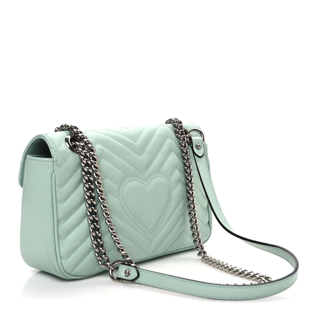 Calfskin Matelasse Small GG Marmont Shoulder Bag Water Green