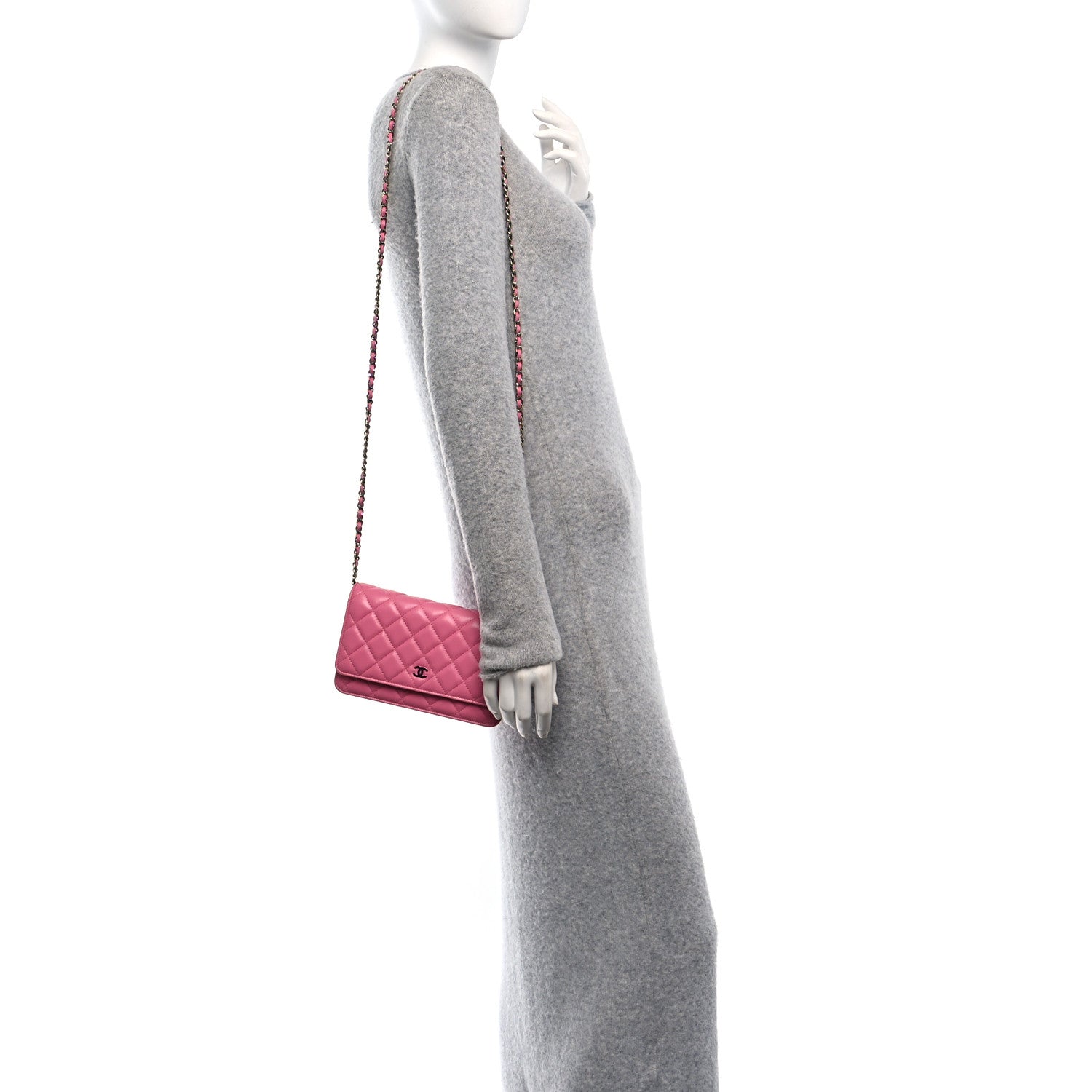 Lambskin Quilted Wallet On Chain WOC Pink Yellow