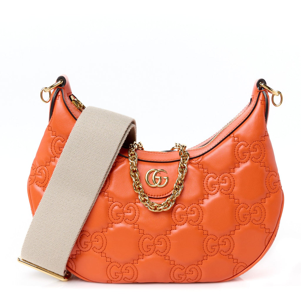 Calfskin GG Matelasse Small Hobo Shoulder Bag Spring Orange Natural