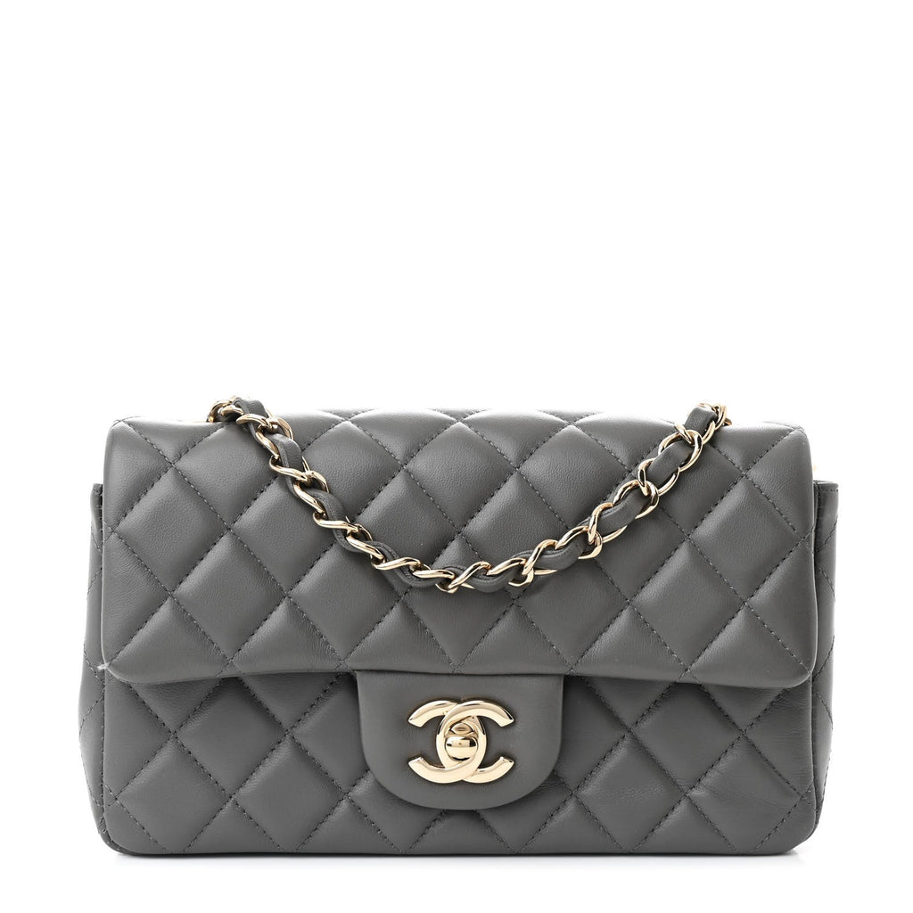 Lambskin Quilted Mini Rectangular Flap Dark Grey